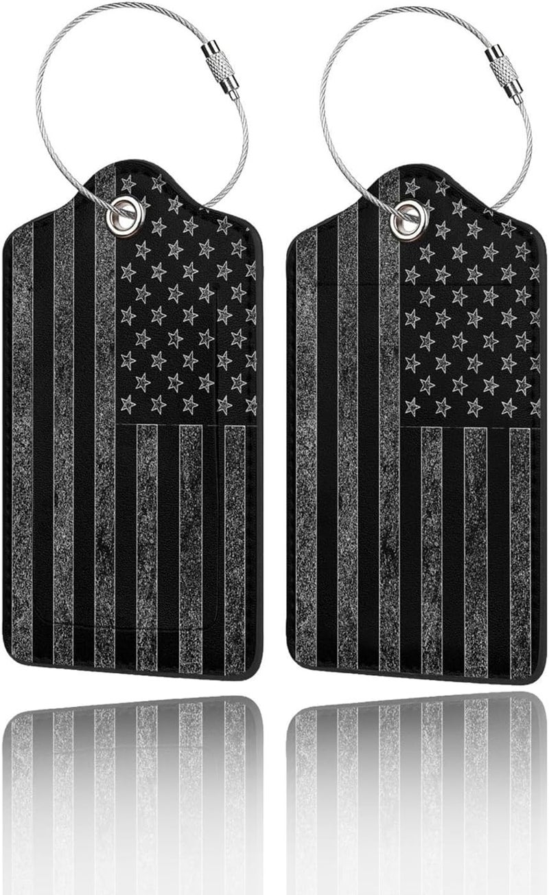 GACCAP 2 Pack Luggage Tags for Suitcase, Privacy Cover ID Label with Stainless Steel and Address Card for Travel Bag Backpack Cruise Ship Essentials Tag Men Boys - Black Grey American Flag - Image 1